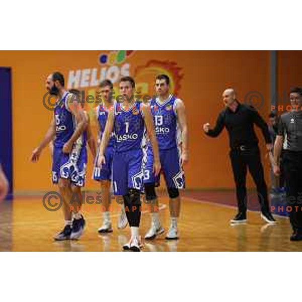 in action during Nova KBM league basketball match between Helios Suns and Zlatorog Lasko in Domzale, Slovenia on October 17, 2021