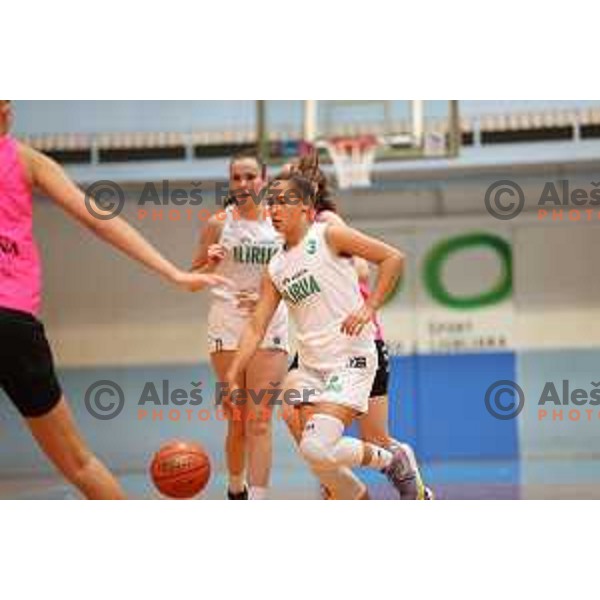 action during 1.SKL women basketball match between Jezica and Cinkarna Celje in Ljubljana, Slovenia on October 9, 2021