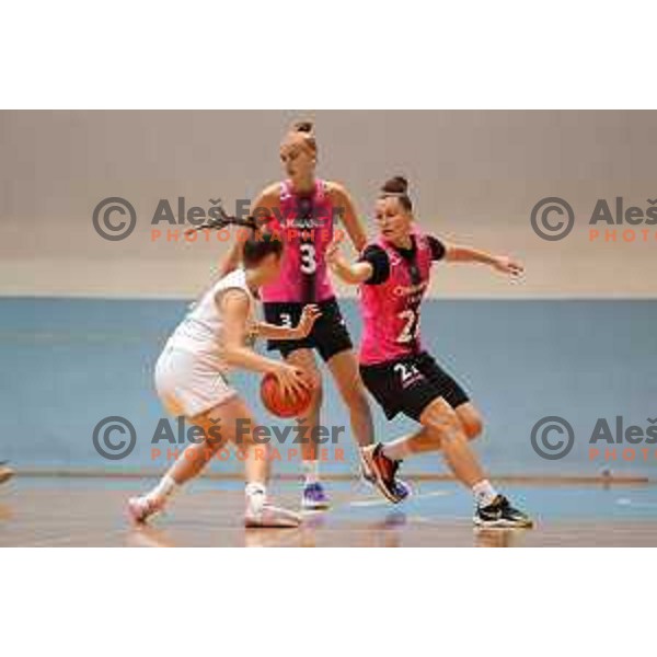 action during 1.SKL women basketball match between Jezica and Cinkarna Celje in Ljubljana, Slovenia on October 9, 2021