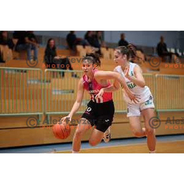 action during 1.SKL women basketball match between Jezica and Cinkarna Celje in Ljubljana, Slovenia on October 9, 2021