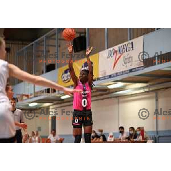 action during 1.SKL women basketball match between Jezica and Cinkarna Celje in Ljubljana, Slovenia on October 9, 2021