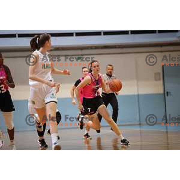 action during 1.SKL women basketball match between Jezica and Cinkarna Celje in Ljubljana, Slovenia on October 9, 2021