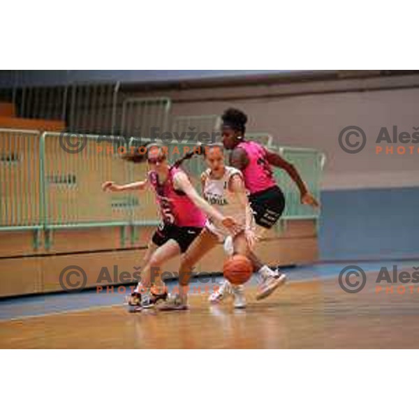 action during 1.SKL women basketball match between Jezica and Cinkarna Celje in Ljubljana, Slovenia on October 9, 2021