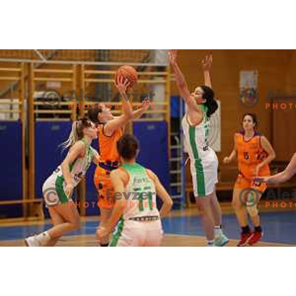 action during 1.SKL women basketball match between Grosuplje and Tosama Ledita in Grosuplje, Slovenia on October 9, 2021