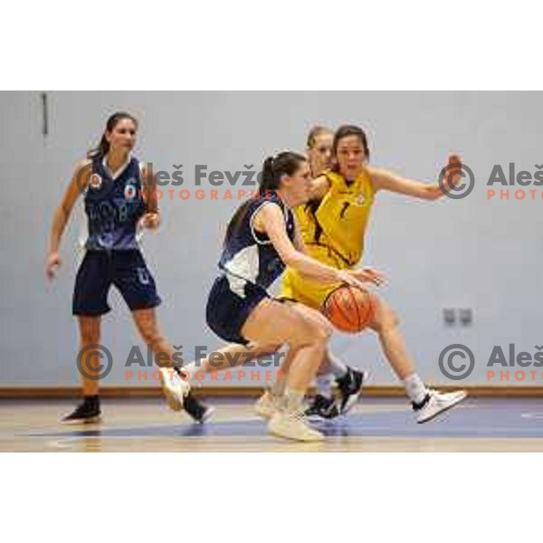 action during 1.SKL women basketball match between Domzale and Pro bit Konjice in Domzale, Slovenia on October 2, 2021
