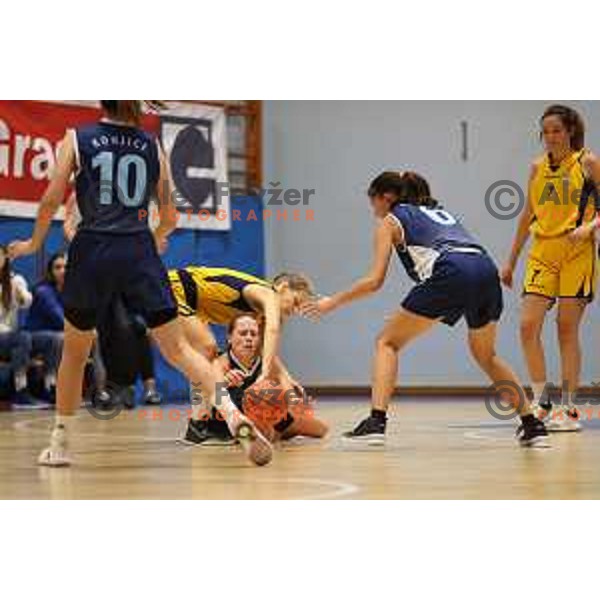 action during 1.SKL women basketball match between Domzale and Pro bit Konjice in Domzale, Slovenia on October 2, 2021