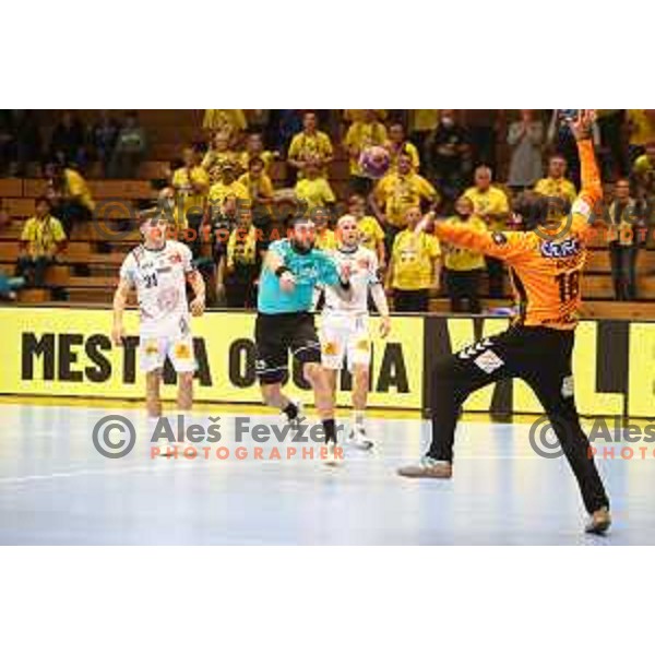 Matic Verdinek in action during EHF European league match between Gorenje Velenje and Magdeburg in Velenje, Slovenia on October 19, 2021
