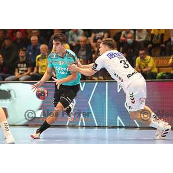Peter Sisko in action during EHF European league match between Gorenje Velenje and Magdeburg in Velenje, Slovenia on October 19, 2021