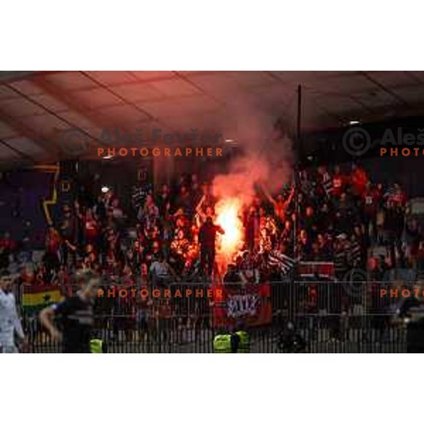 Fans of Stade Rennais FC in action during UEFA Europa Conference League football match between NS Mura and Stade Rennais FC in Ljudski vrt, Maribor, Slovenia on October 21, 2021