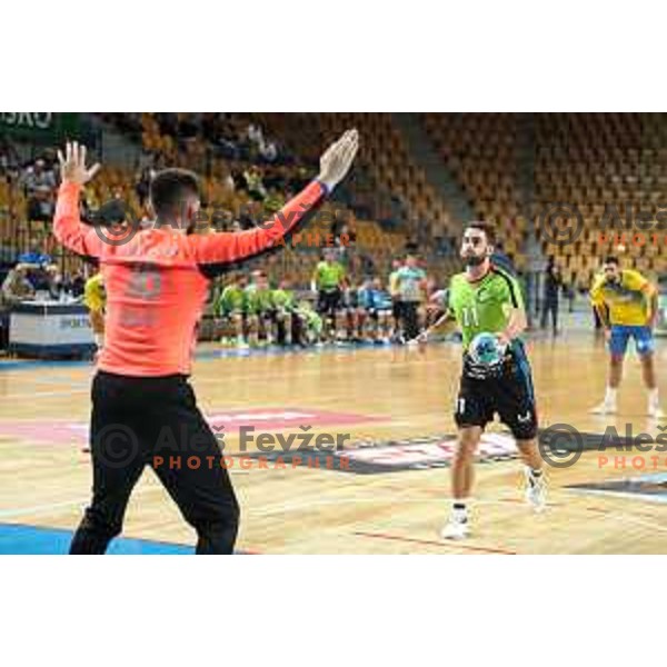 Urban Pipp in action during 1.NLB leasing league handball match between Celje PL and Loka in Celje, Slovenia on Oktober 22, 2021