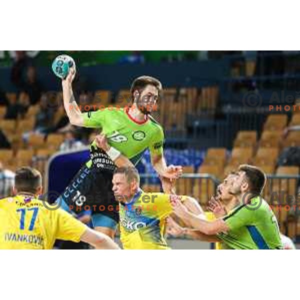 Matic Pipp in action during 1.NLB leasing league handball match between Celje PL and Loka in Celje, Slovenia on Oktober 22, 2021