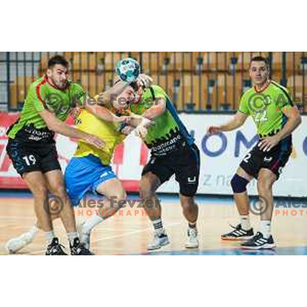 Tilen Strmljan in action during 1.NLB leasing league handball match between Celje PL and Loka in Celje, Slovenia on Oktober 22, 2021