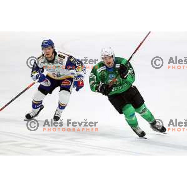 Luka Kalan of SZ Olimpija in action during IceHL match between SZ Olimpija and VSV Villach in Ljubljana, Slovenia on October 22, 2021