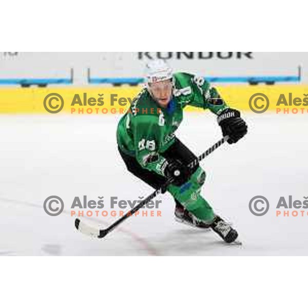 Blaz Tomazevic of SZ Olimpija in action during IceHL match between SZ Olimpija and VSV Villach in Ljubljana, Slovenia on October 22, 2021