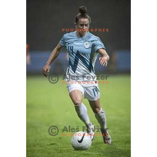 Spela Kolbl in action during UEFA Women\'s World Cup 2023 qualifiers football match between Slovenia and Wales in Sportni park Lendava, Slovenia on October 22, 2021. Photo: Jure Banfi/www.alesfevzer.com