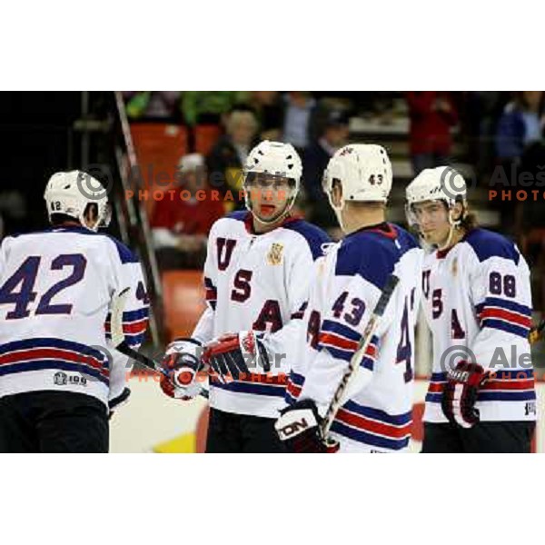 USA team players at IIHF World championship 2008 preliminary round group B, played in Halifax, Nova Scotia, Canada May 2nd 2008. USA beat Latvia 4:0. Photo by Ales Fevzer 