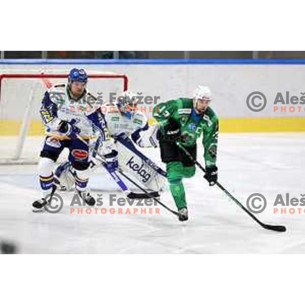 Ziga Pance of SZ Olimpija in action during IceHL match between SZ Olimpija and VSV Villach in Ljubljana, Slovenia on October 22, 2021