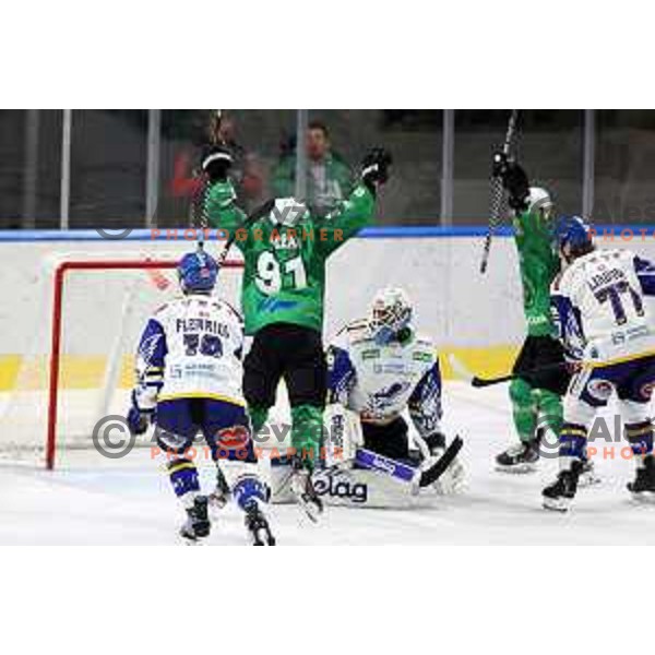 Tadej Cimzar of SZ Olimpija in action during IceHL match between SZ Olimpija and VSV Villach in Ljubljana, Slovenia on October 22, 2021