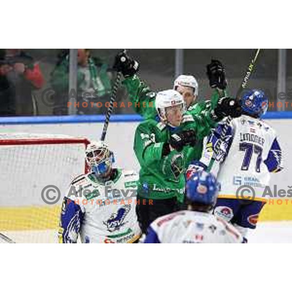 Tadej Cimzar of SZ Olimpija in action during IceHL match between SZ Olimpija and VSV Villach in Ljubljana, Slovenia on October 22, 2021