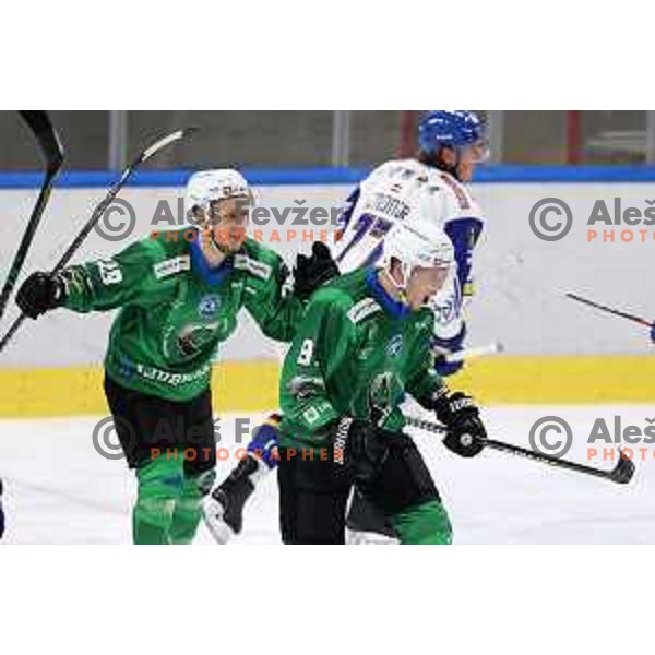 Tadej Cimzar of SZ Olimpija in action during IceHL match between SZ Olimpija and VSV Villach in Ljubljana, Slovenia on October 22, 2021