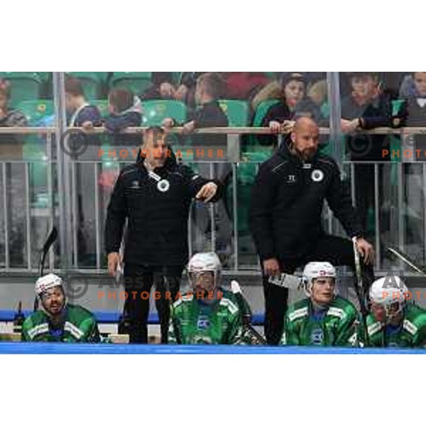 Mitja Sivic of SZ Olimpija in action during IceHL match between SZ Olimpija and VSV Villach in Ljubljana, Slovenia on October 22, 2021
