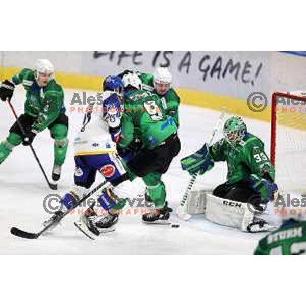 Zan Us of SZ Olimpija in action during IceHL match between SZ Olimpija and VSV Villach in Ljubljana, Slovenia on October 22, 2021