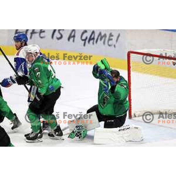 Zan Us of SZ Olimpija in action during IceHL match between SZ Olimpija and VSV Villach in Ljubljana, Slovenia on October 22, 2021