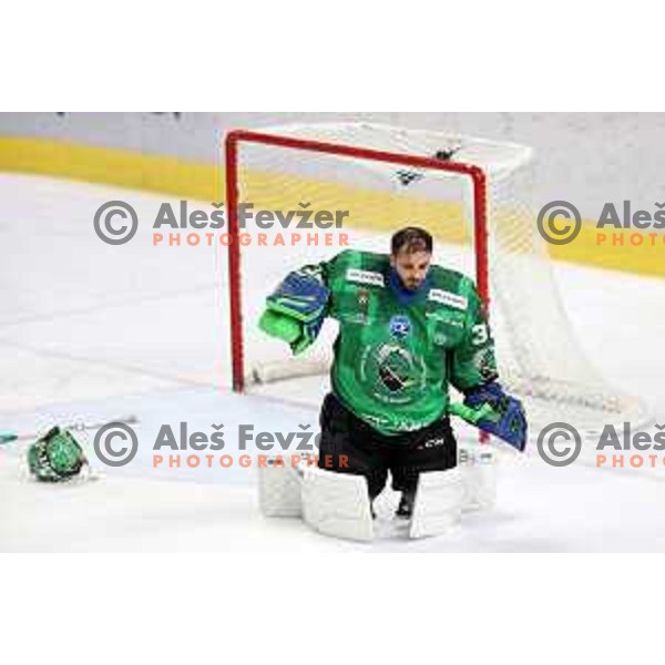 Zan Us of SZ Olimpija in action during IceHL match between SZ Olimpija and VSV Villach in Ljubljana, Slovenia on October 22, 2021
