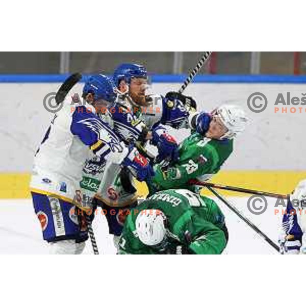 Jaka Sodja of SZ Olimpija in action during IceHL match between SZ Olimpija and VSV Villach in Ljubljana, Slovenia on October 22, 2021