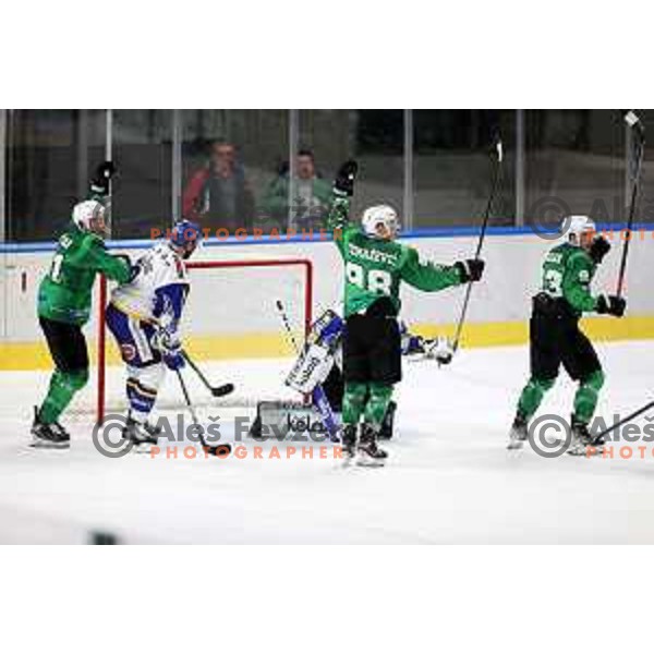 Blaz Tomazevic of SZ Olimpija in action during IceHL match between SZ Olimpija and VSV Villach in Ljubljana, Slovenia on October 22, 2021