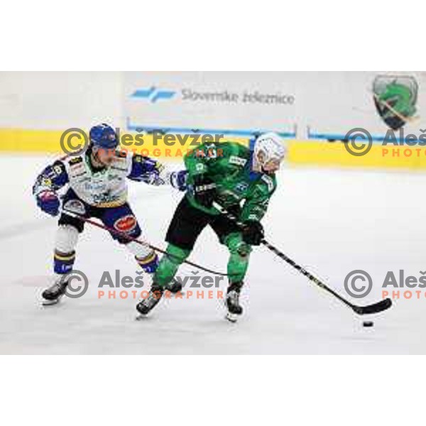 Nik Simsic of SZ Olimpija in action during IceHL match between SZ Olimpija and VSV Villach in Ljubljana, Slovenia on October 22, 2021