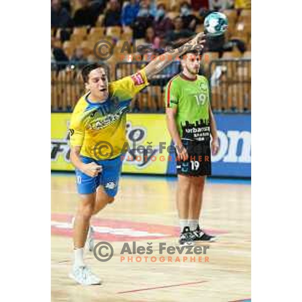 Tim Cokan in action during 1.NLB leasing league handball match between Celje PL and Loka in Celje, Slovenia on Oktober 22, 2021