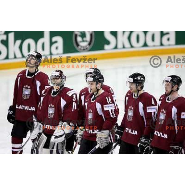 Latvia players at IIHF World championship 2008 preliminary round group B, played in Halifax, Nova Scotia, Canada May 2nd 2008. USA beat Latvia 4:0. Photo by Ales Fevzer 