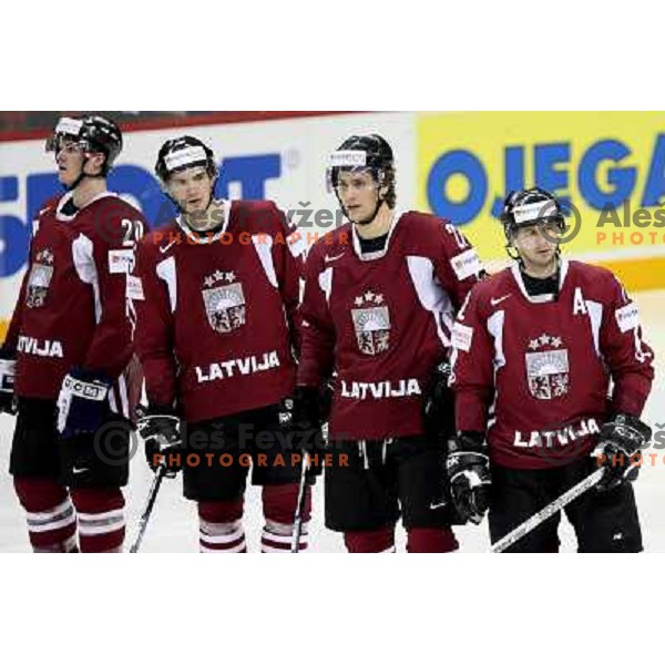 Latvia players at IIHF World championship 2008 preliminary round group B, played in Halifax, Nova Scotia, Canada May 2nd 2008. USA beat Latvia 4:0. Photo by Ales Fevzer 