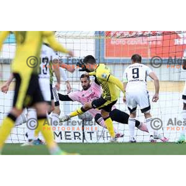 In action during Prva Liga Telemach football match between Kalcer Radomlje and Mura in Domzale, Slovenia on October 24, 2021