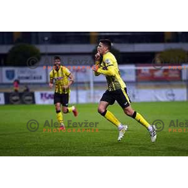 In action during Prva Liga Telemach football match between Kalcer Radomlje and Mura in Domzale, Slovenia on October 24, 2021
