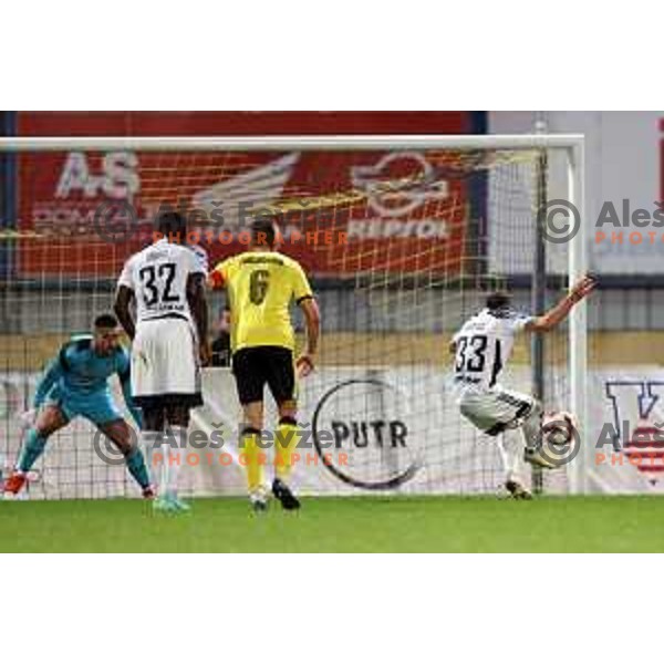 In action during Prva Liga Telemach football match between Kalcer Radomlje and Mura in Domzale, Slovenia on October 24, 2021