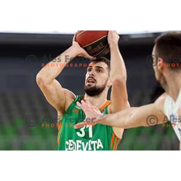 Marko Radovanovic of Cedevita Olimpija in action during ABA league regular season basketball match between Cedevita Olimpija and Buducnost Voli in Stozice, Arena, Ljubljana, Slovenia on October 24, 2021