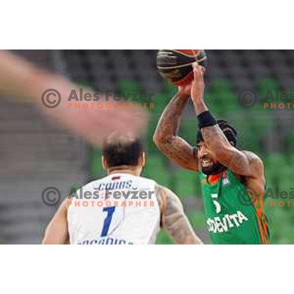 Marcus Keene of Cedevita Olimpija in action during ABA league regular season basketball match between Cedevita Olimpija and Buducnost Voli in Stozice, Arena, Ljubljana, Slovenia on October 24, 2021