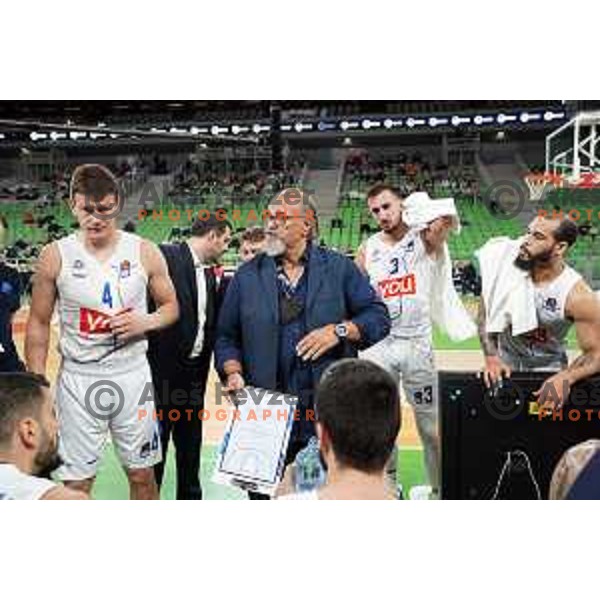 Suad Sehovic, Aleksandar Dzikic, Edin Atic and Justin Cobbs during ABA league regular season basketball match between Cedevita Olimpija and Buducnost Voli in Stozice, Arena, Ljubljana, Slovenia on October 24, 2021