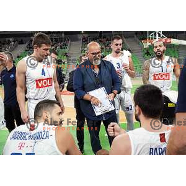 Suad Sehovic, Aleksandar Dzikic, Edin Atic and Justin Cobbs during ABA league regular season basketball match between Cedevita Olimpija and Buducnost Voli in Stozice, Arena, Ljubljana, Slovenia on October 24, 2021