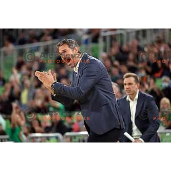 Jurica Golemac, head coach of Cedevita Olimpija in action during ABA league regular season basketball match between Cedevita Olimpija and Buducnost Voli in Stozice, Arena, Ljubljana, Slovenia on October 24, 2021