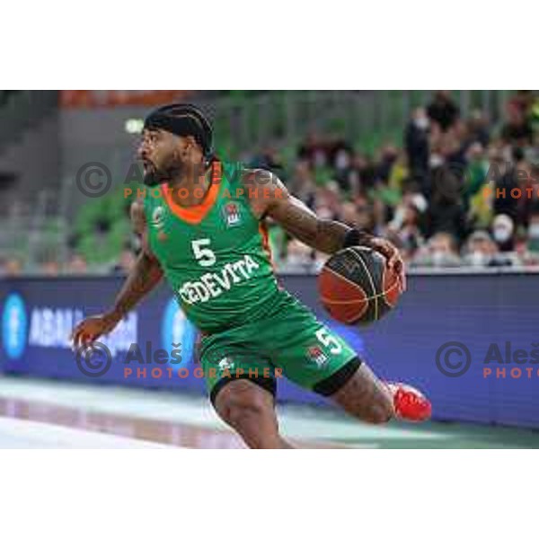 Marcus Keene of Cedevita Olimpija in action during ABA league regular season basketball match between Cedevita Olimpija and Buducnost Voli in Stozice, Arena, Ljubljana, Slovenia on October 24, 2021