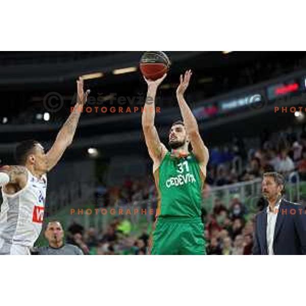 Marko Radovanovic of Cedevita Olimpija in action during ABA league regular season basketball match between Cedevita Olimpija and Buducnost Voli in Stozice, Arena, Ljubljana, Slovenia on October 24, 2021