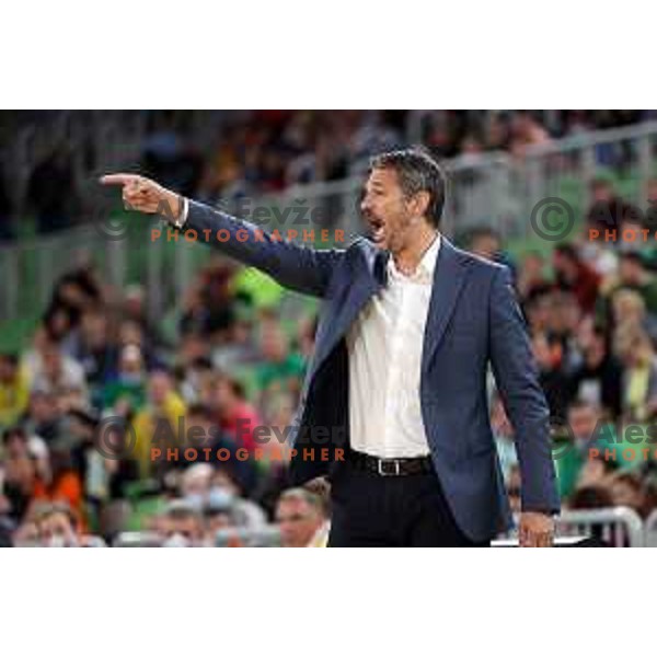 Jurica Golemac, head coach of Cedevita Olimpija in action during ABA league regular season basketball match between Cedevita Olimpija and Buducnost Voli in Stozice, Arena, Ljubljana, Slovenia on October 24, 2021