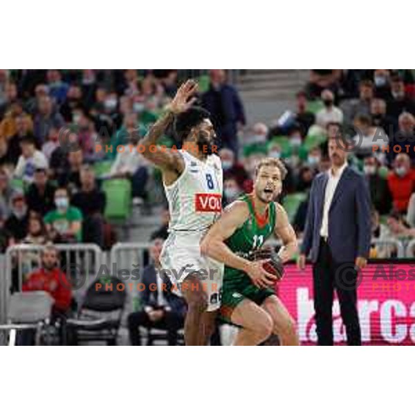Jaka Blazic of Cedevita Olimpija in action during ABA league regular season basketball match between Cedevita Olimpija and Buducnost Voli in Stozice, Arena, Ljubljana, Slovenia on October 24, 2021