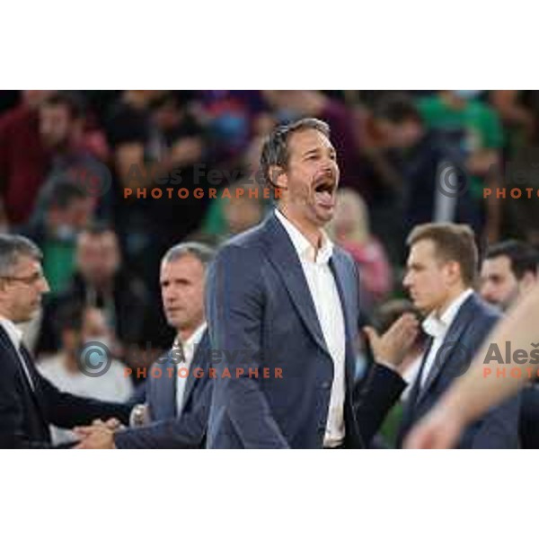 Jurica Golemac, head coach of Cedevita Olimpija in action during ABA league regular season basketball match between Cedevita Olimpija and Buducnost Voli in Stozice, Arena, Ljubljana, Slovenia on October 24, 2021