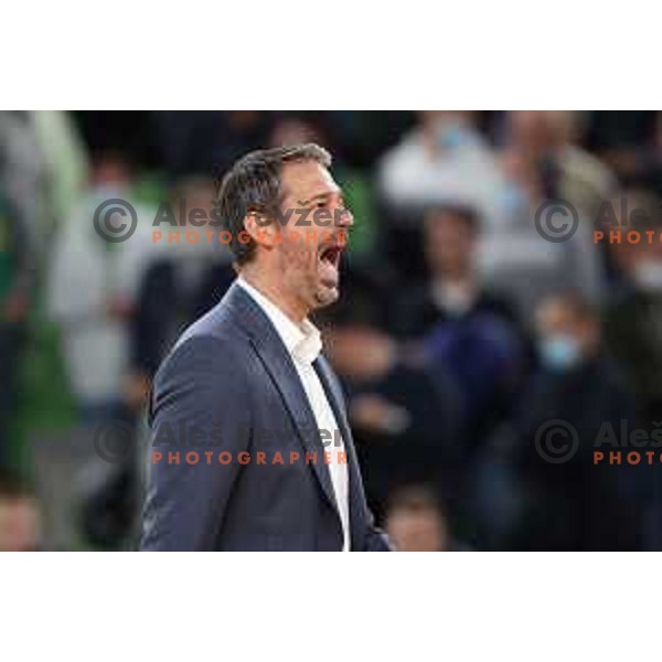 Jurica Golemac, head coach of Cedevita Olimpija in action during ABA league regular season basketball match between Cedevita Olimpija and Buducnost Voli in Stozice, Arena, Ljubljana, Slovenia on October 24, 2021