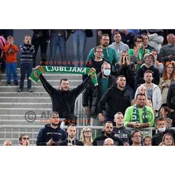 Fans of Cedevita Olimpija in action during ABA league regular season basketball match between Cedevita Olimpija and Buducnost Voli in Stozice, Arena, Ljubljana, Slovenia on October 24, 2021