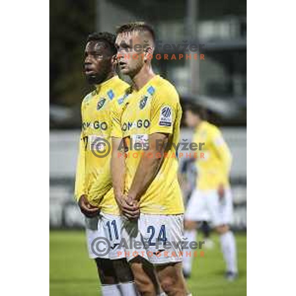 Simon Nsana Claudelion Etienne and Amar Memic in action during Slovenian Cup 2022 football match between Mura and Bravo in Fazanerija, Murska Sobota, Slovenia on October 27, 2021